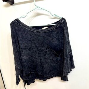 Altar'd State Black Boxy Crop T-Shirt 3/4 Sleeve